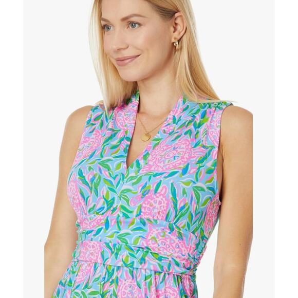 LILLY PULITZER Dress Annalise V-Neck Frenchy Blue Turtley In Love Size L NWOT - Picture 3 of 11